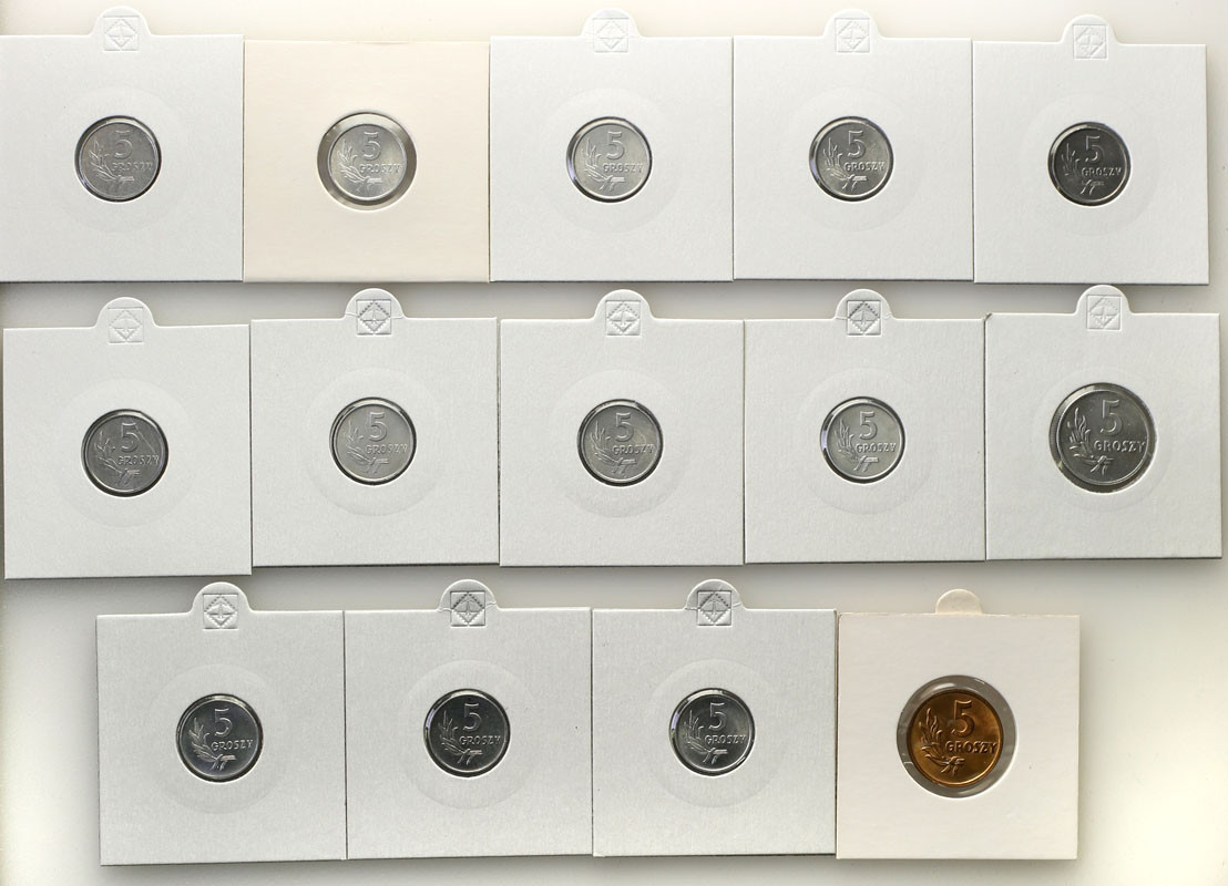 PRL. 5 groszy 1949-1972, zestaw 14 monet